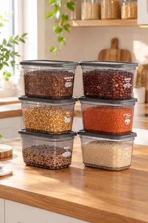 Porsima 4520 Kiler Box 6'lı Füme Erzak Kabı 1.3 Lt - Bakliyat & Baharat Düzenleyici + Etiket