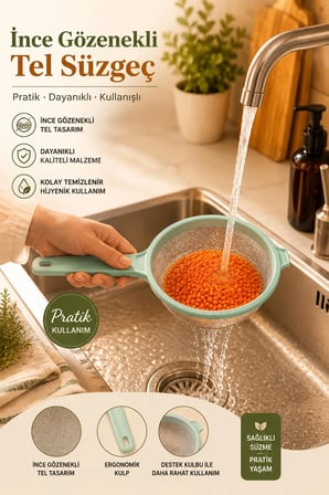Porsima L-00948 3'lü İnce Gözenekli Tel Süzgeç Seti (350 ml + 650 ml + 1000 ml) – Turkuaz