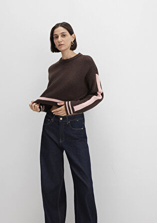 Çizgi Detaylı Kahverengi Kazak 1710876-70251