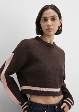 Çizgi Detaylı Kahverengi Kazak 1710876-70251