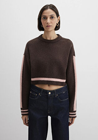 Çizgi Detaylı Kahverengi Kazak 1710876-70251