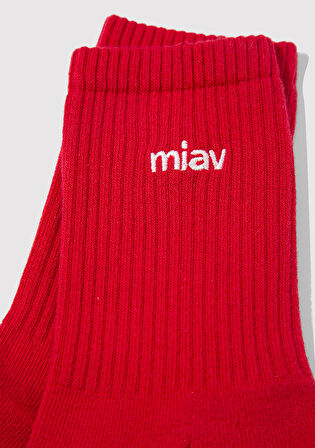 Miav İşlemeli Kırmızı Soket Çorap 1913899-10076