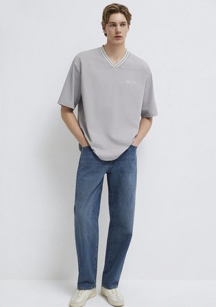 Mavi Jeans nakışlı V Yaka Gri Tişört 0613171-80615