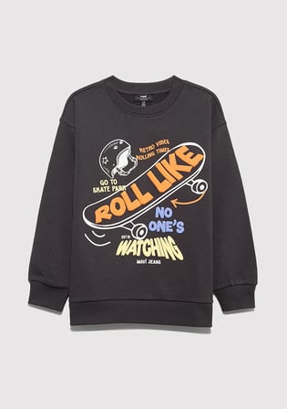 Roll Like Baskılı Antrasit Sweatshirt 6S10179-70087