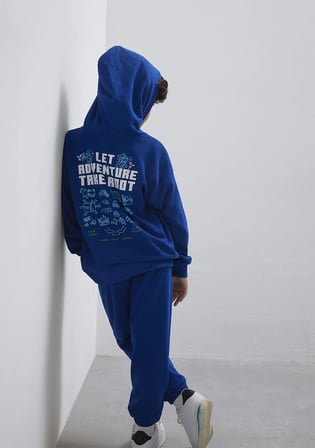 Minecraft Baskılı Kapüşonlu Mavi Sweatshirt 6S10180-70907