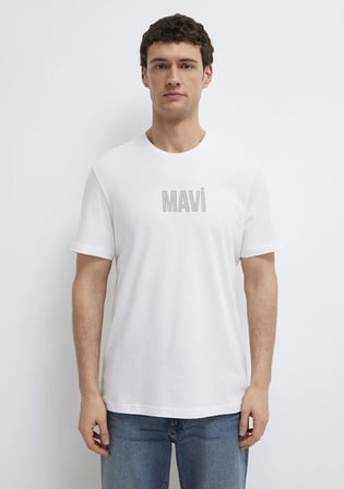 Mavi Baskılı Beyaz Tişört 0613186-620