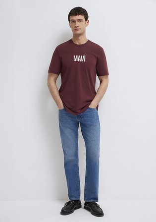Mavi Logo Baskılı Bordo Tişört 0613186-70396
