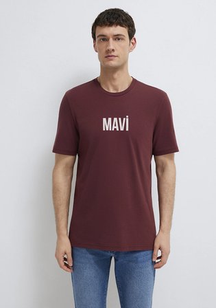 Mavi Logo Baskılı Bordo Tişört 0613186-70396