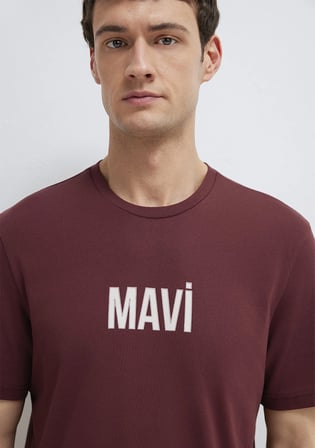 Mavi Logo Baskılı Bordo Tişört 0613186-70396