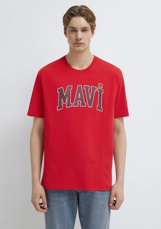 Mavi Logo Baskılı Kırmızı Tişört 0611711-70467