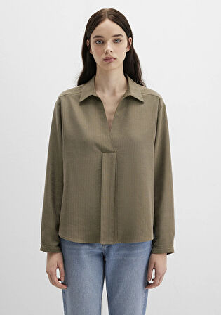 Haki Tencel Karışımlı Bluz 1211423-87538