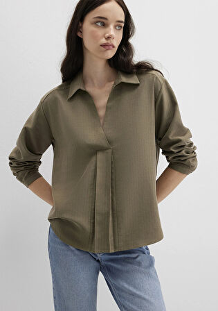 Haki Tencel Karışımlı Bluz 1211423-87538