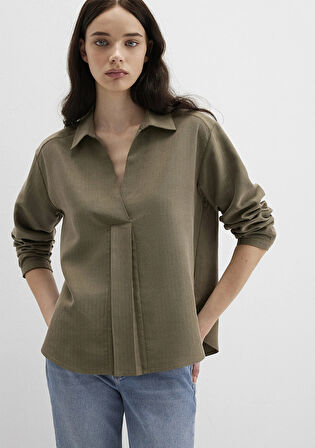 Haki Tencel Karışımlı Bluz 1211423-87538