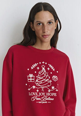 Yılbaşı Temalı Kırmızı Sweatshirt 1S10507-70390