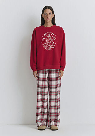 Yılbaşı Temalı Kırmızı Sweatshirt 1S10507-70390