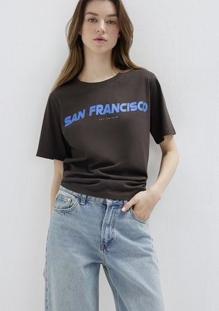San Francisko Baskılı Kahverengi Tişört 1613736-70236