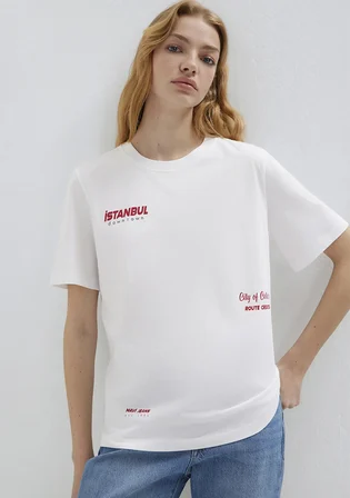 İstanbul Baskılı Beyaz Tişört 1613737-620