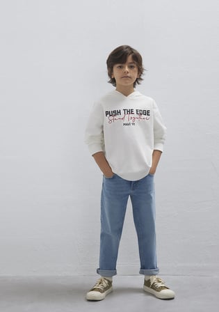 Stand Together Baskılı Kapüşonlu Ekru Sweatshirt 6S10181-70057