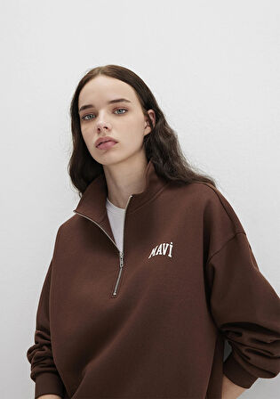 Mavi Logo Baskılı Kahverengi Sweatshirt 1S10179-88062