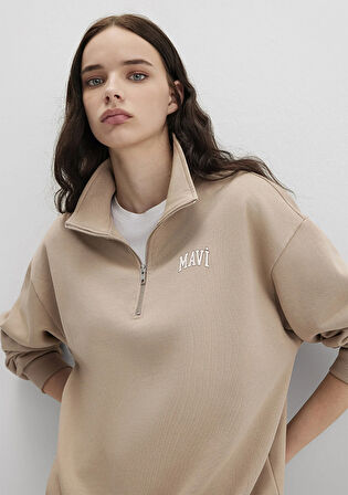 Mavi Logo Baskılı Kahverengi Sweatshirt 1S10179-70344