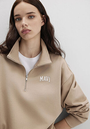 Mavi Logo Baskılı Kahverengi Sweatshirt 1S10179-70344