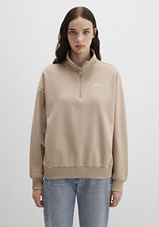 Mavi Logo Baskılı Kahverengi Sweatshirt 1S10179-70344