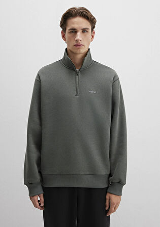 Yarı Fermuarlı Mavi Logo Baskılı Yeşil Sweatshirt 0S10585-71598