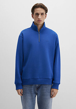 Yarı Fermuarlı Mavi Logo Baskılı Mavi Sweatshirt 0S10585-70907