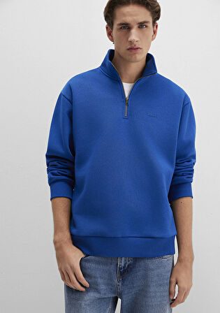 Yarı Fermuarlı Mavi Logo Baskılı Mavi Sweatshirt 0S10585-70907