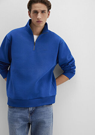 Yarı Fermuarlı Mavi Logo Baskılı Mavi Sweatshirt 0S10585-70907