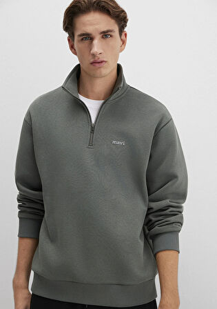 Yarı Fermuarlı Mavi Logo Baskılı Yeşil Sweatshirt 0S10585-71598