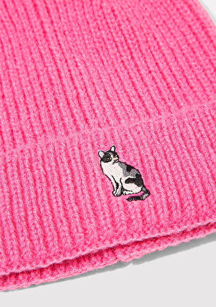 Kedi Nakışlı Pembe Bere 1913941-28396