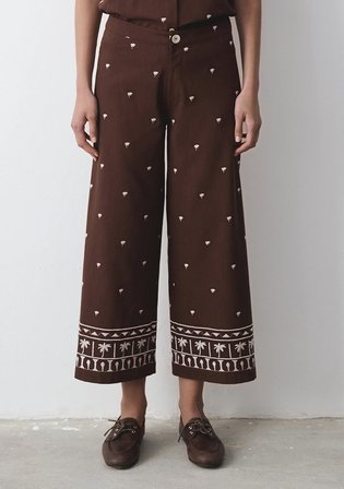 Etnik Baskılı Kahverengi Pantolon 1011188-91493