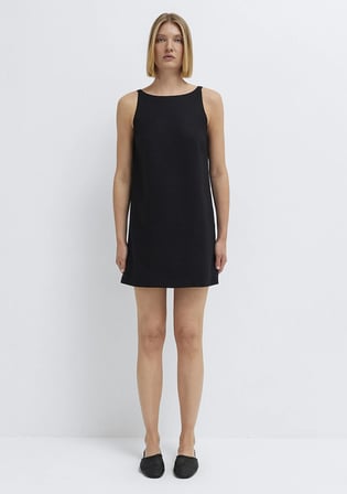 Siyah Keten Mini Elbise 1310843-900