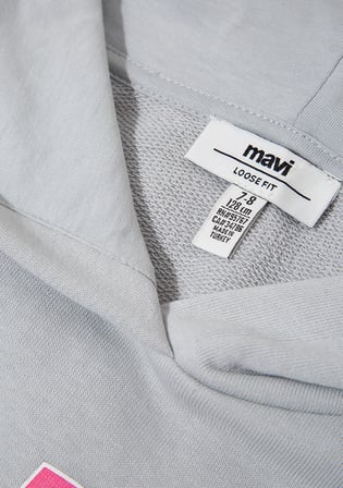 Mavi Logo Baskılı Kapüşonlu Gri Sweatshirt 7S10179-70075