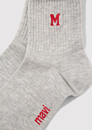 M Nakışlı Gri Soket Çorap 1913541-24386