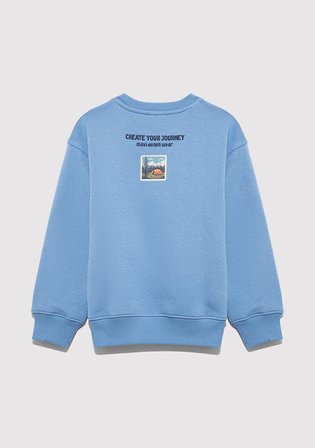 Adventure Awaits Baskılı Mavi Sweatshirt 6S10146-70724