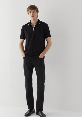 Siyah Yarı Fermuarlı Polo Tişört 0613367-900