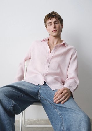 Pembe Keten Gömlek 0211963-71006