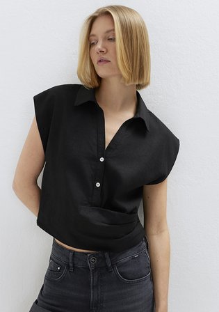 Keten Karışımlı Siyah Bluz 1211482-900