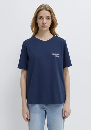 Slogan Baskılı Lacivert Tişört 1613893-70487