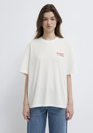 Slogan Baskılı Ekru Tişört 1613905-70057