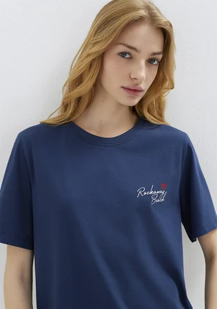 Slogan Baskılı Lacivert Tişört 1613893-70487