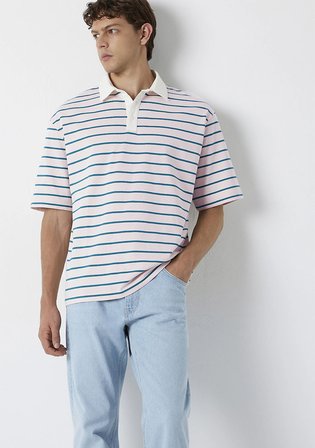 Yeşil Çizgili Açık Pembe Polo Tişört 0613325-70990