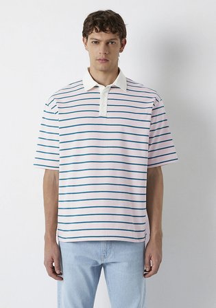 Yeşil Çizgili Açık Pembe Polo Tişört 0613325-70990