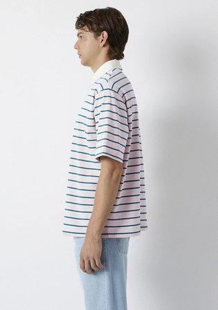 Yeşil Çizgili Açık Pembe Polo Tişört 0613325-70990