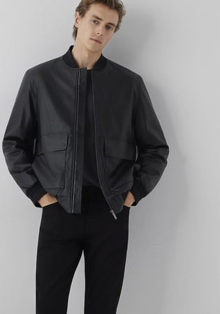 Siyah Suni Deri Bomber Ceket 0110906-71379