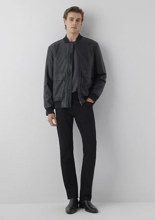 Siyah Suni Deri Bomber Ceket 0110906-71379