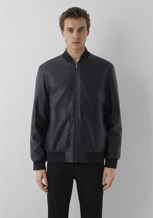 Siyah Suni Deri Bomber Ceket 0110906-71379