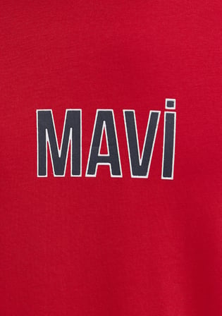 Mavi Logo Baskılı Kırmızı Tişört 0613186-70467